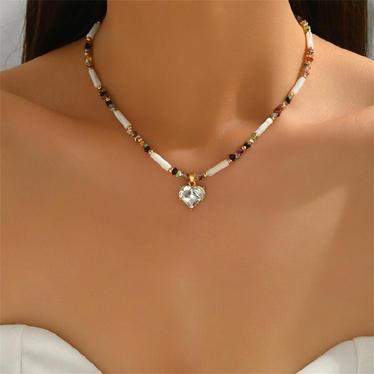 Stylish Irregular Pearls Chain Jewelry Adjustable Collarbone Necklace Heart Charm For Party Vacation Accessories