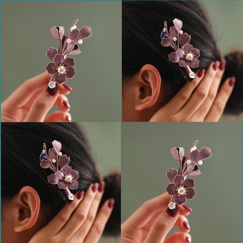 Handmade Chinese Style Silk Velvet Flower Hair Clip Women Side Bangs Decorative Accessory