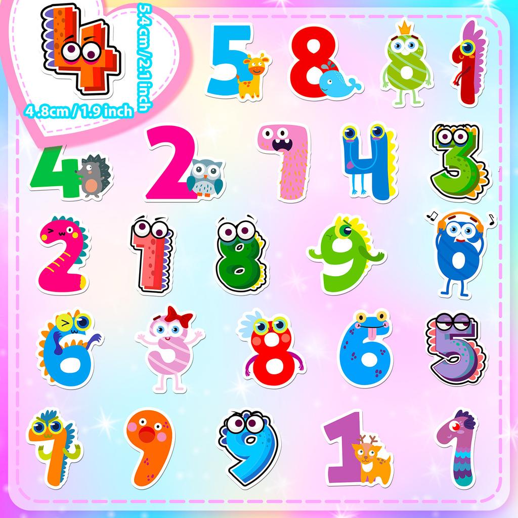 50 Arabic Numerals 1-9 Stickers Color Cute Cartoon Numbers Children's Puzzle Early Education Stickers