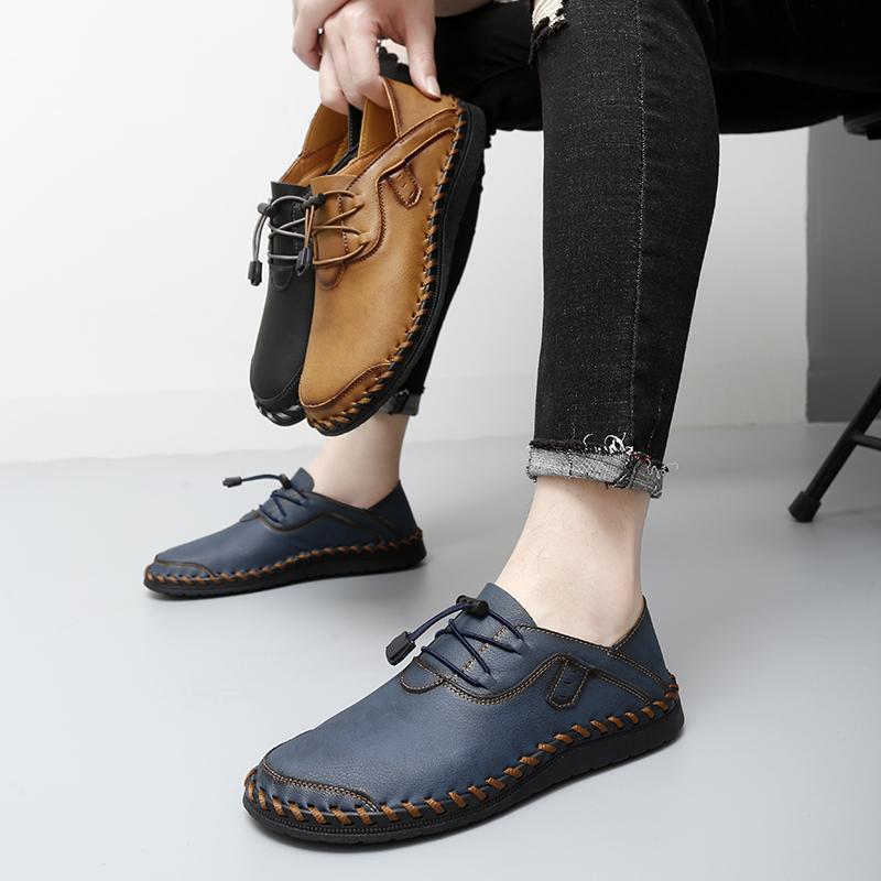 Men's Handmade Leather Shoes Comfortable Loafers Slip On Flats Outdoor Walking Shoes Moccasins