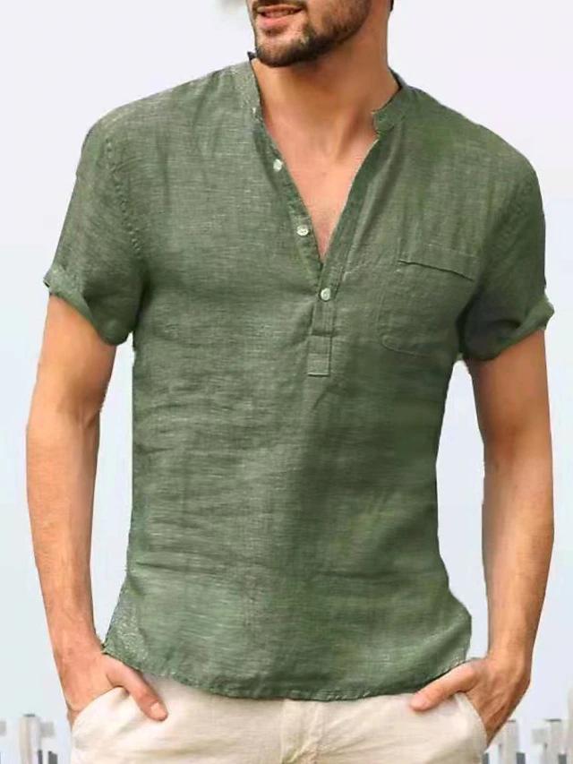 European and American Summer Men's Solid Color Short-Sleeve Stand Collar Casual Shirt for Teens, Large Size