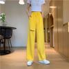 New Summer Loose Drawstring Ripped Wide-leg Trousers Solid Color Pants Loose Casual Trousers