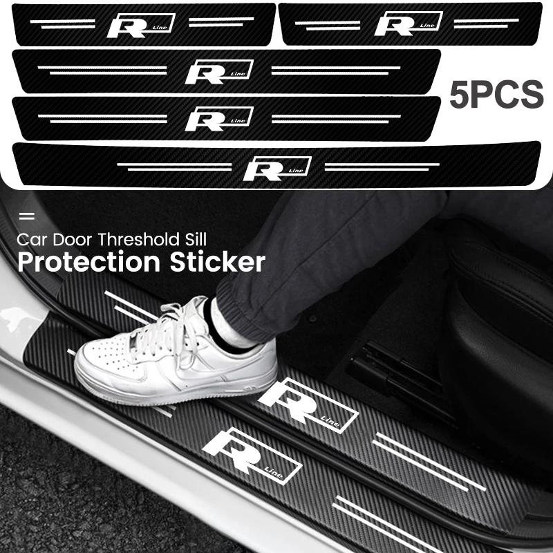 RSQ1 VW 2026 Hot 5Pcs Car Door Sill Plate Sticker Anti-scratch Strip Trunk Protection Decals For Volkswagen Rline T-Cross Arteon Mago
