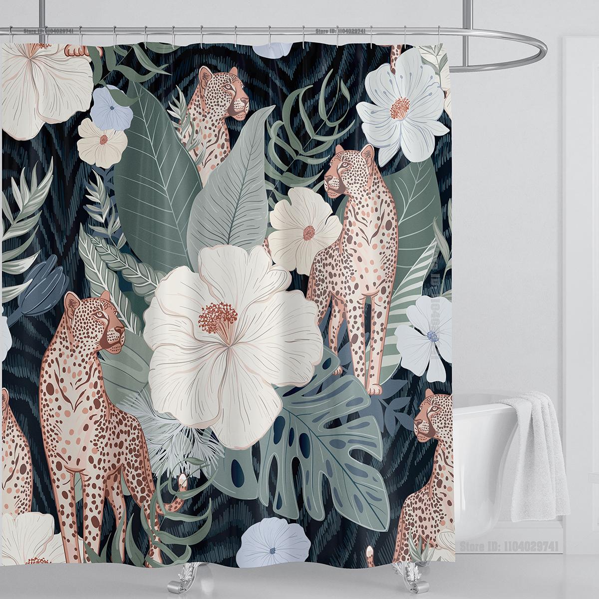 

Занавеска для душа в стиле бохо, тропические джунгли, дикая природа, набор для ванной комнаты, современная розовая, эстетическая, попугай, цветочная, занавеска для ванной с крючками W90xH180cm