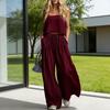 Summer Sleeveless 2 Piece Outfit for Women Casual Crop Cami Top And Wide Leg Pants Lounge Matching Sets with Pockets
