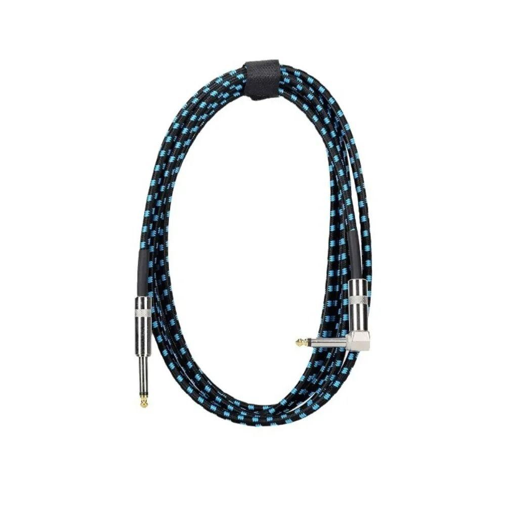 1Pcs TRS 1/4 inch 6.5mm Audio Cables 1.5/3/6M Braided Electric Guitar Cable Gold Plated Shielded 90 Degree Low Noice Jack Cable
