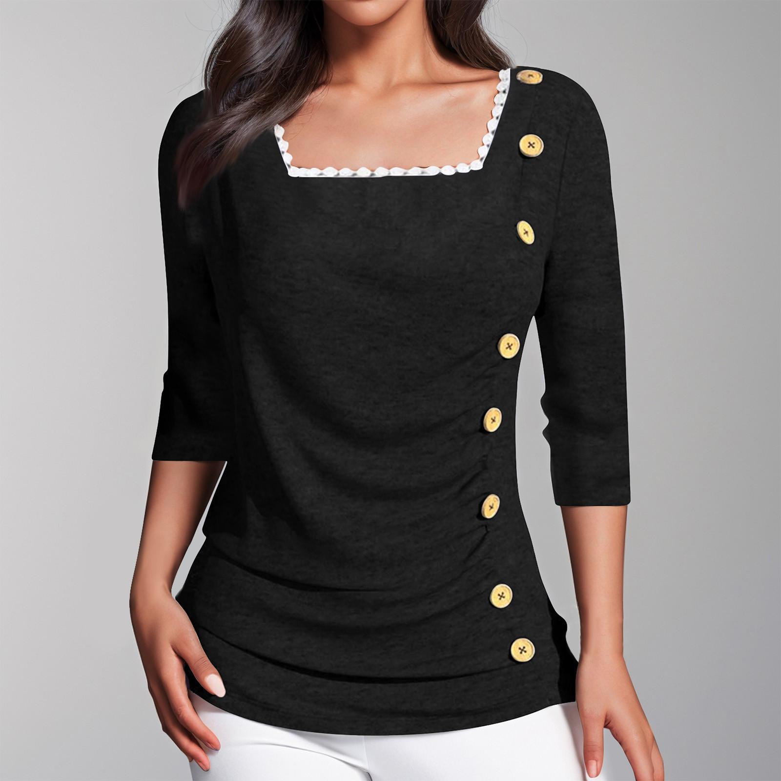 

Топы с рукавом 3/4 для женщин, летняя асимметричная футболка, облегающие повседневные топы, футболки, пуловеры, футболки, летние топы, топы с рукавами три четверти XXL