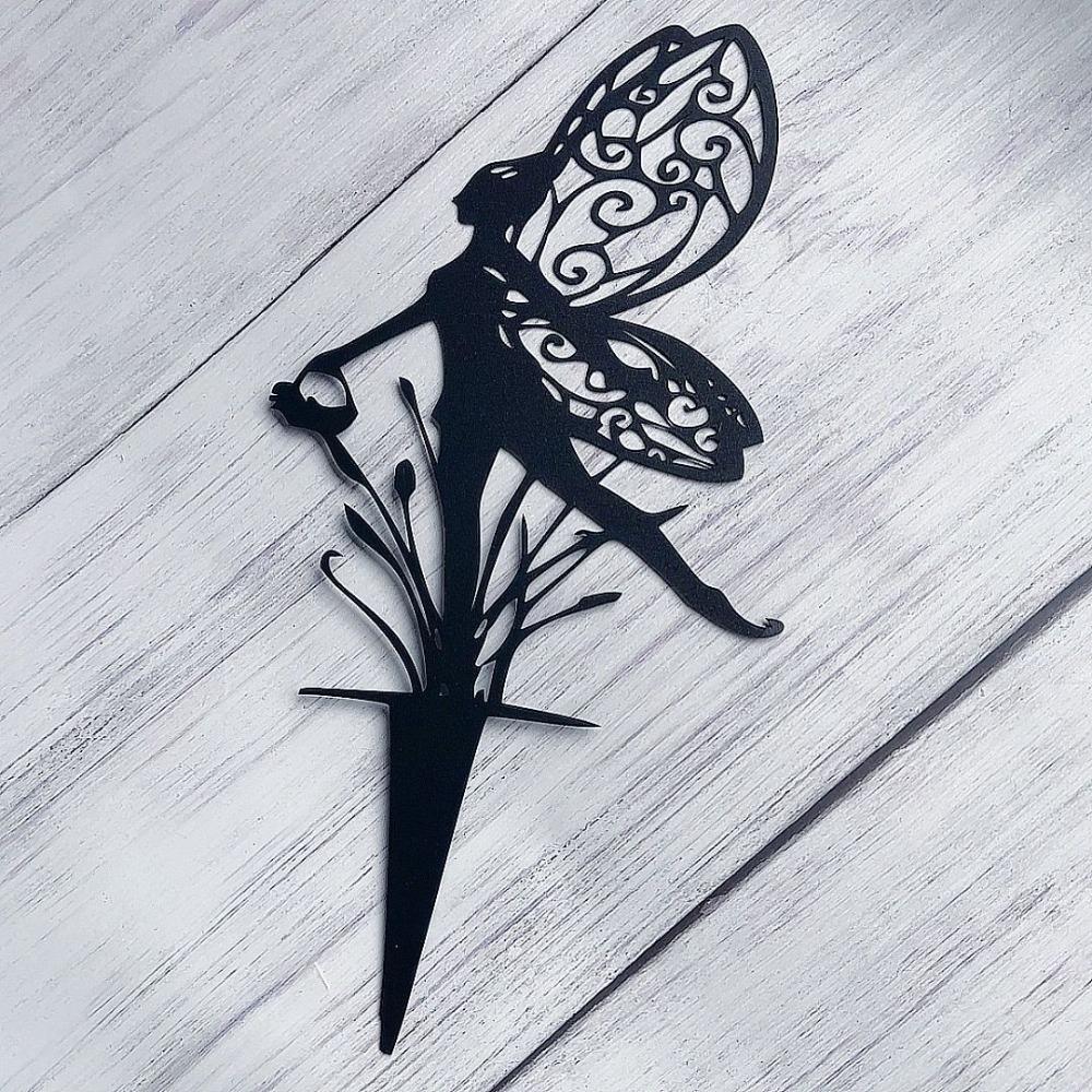 Black Fairy Metal Statue for Garden Flowerbed Decoration