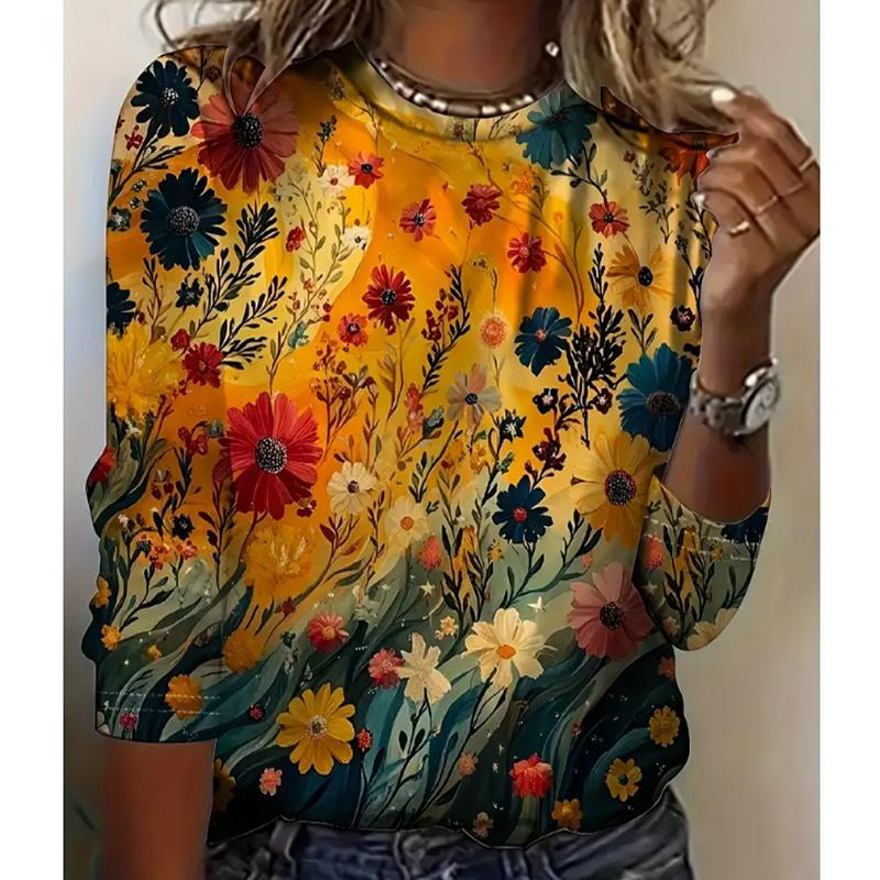2025 Autumn & Winter Women's New Casual Crew Neck Long Sleeve Top 3D Abstract Pattern