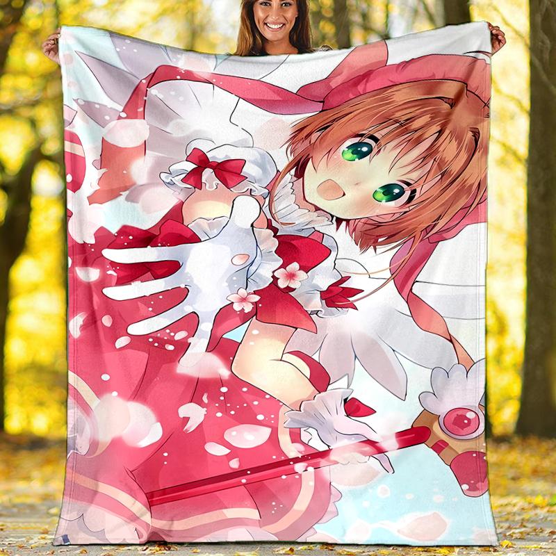 Sakura Kinomoto Theme Printed Blanket - Perfect for Couch, Bed, Travel & Outdoor Use | Machine Washable, Cozy & Durable.