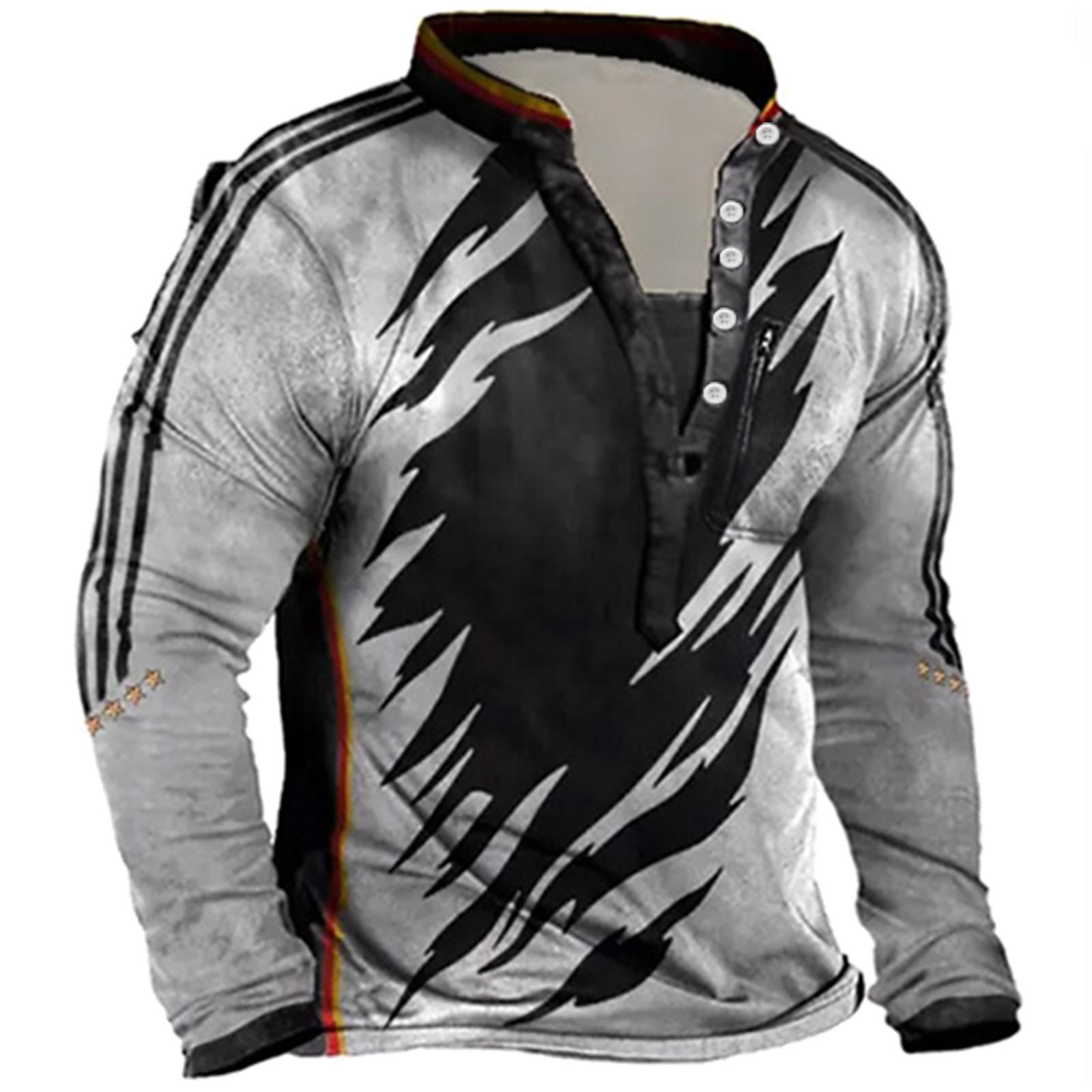 

Мужской свитер с v-образным вырезом и воротником-стойкой с 3D цифровой печатью и винтажным воротником на 6 пуговицах XL