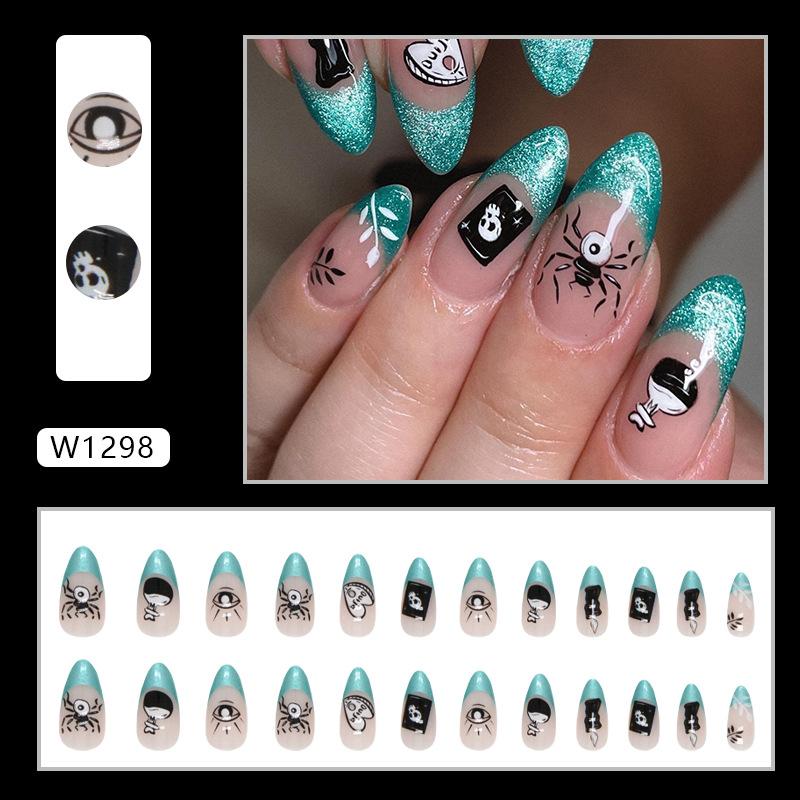 Sweet Cool Aurora French Almond Nail Dark Halloween Scorpion Potion Nail Art Tablets Holiday Nail Wear