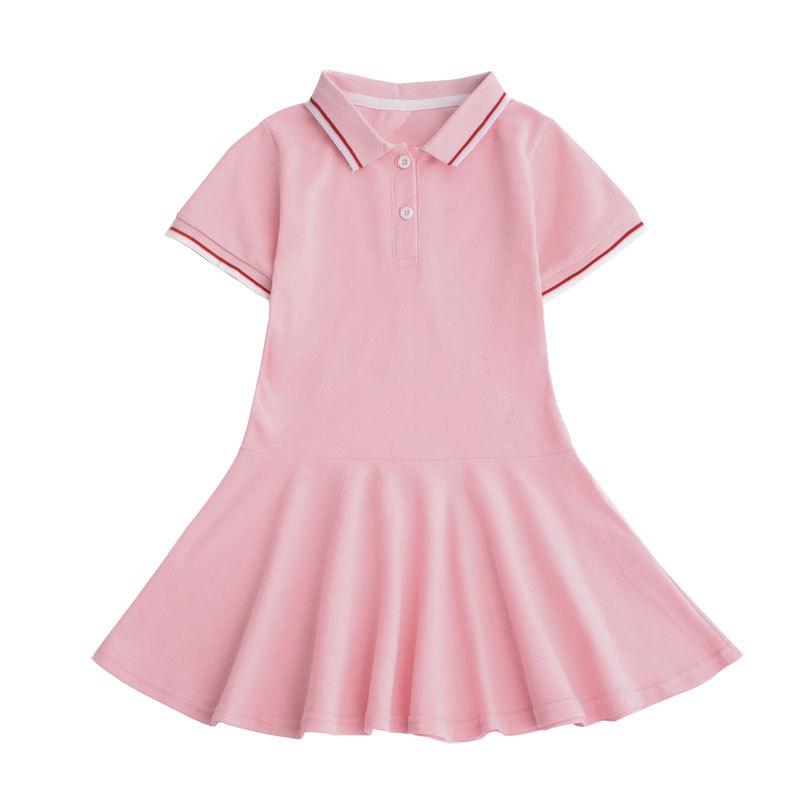 Kids Girls Sport Dresses Turn-Down Collar Spring Summer Short Sleeve Cotton Clothing Tennis Golf Sportwear for Children