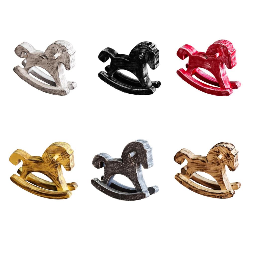 Wooden Rocking Horse Table Decoration Craft Centerpiece Ornament Art Furnishing Collectible Small Rocking Horses Figurine