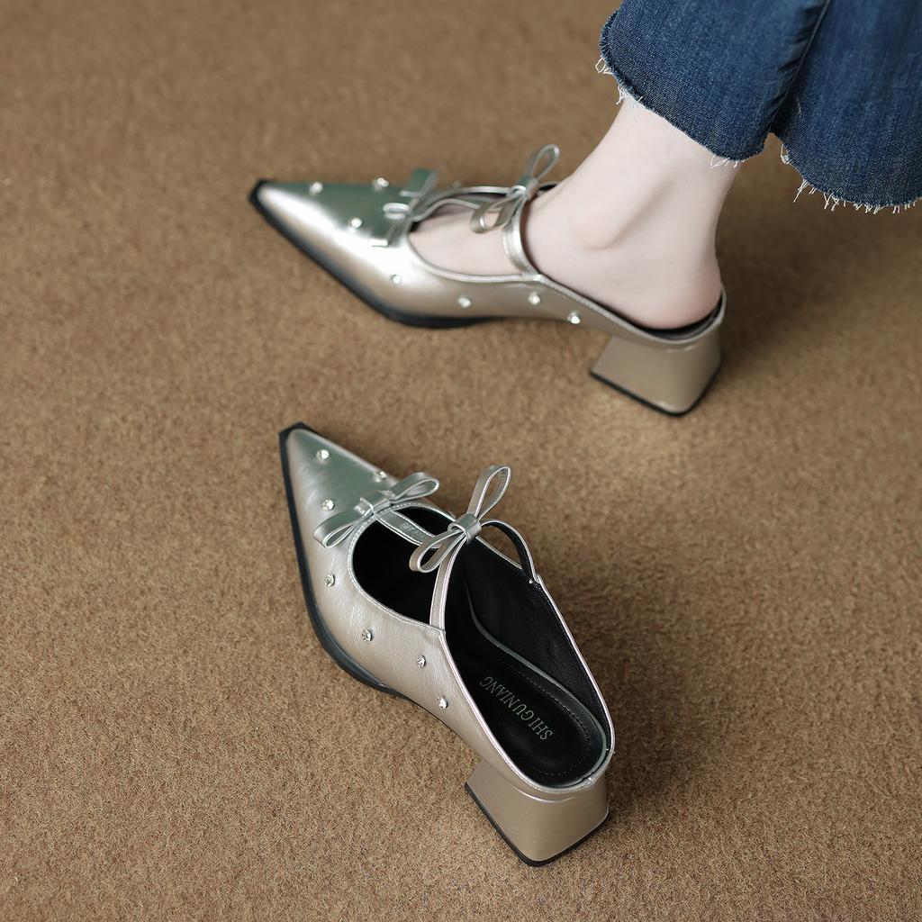 6001-9 High-heeled bag head half slippers women's summer wear light luxury Mary Jane temperament versatile pointed sandals