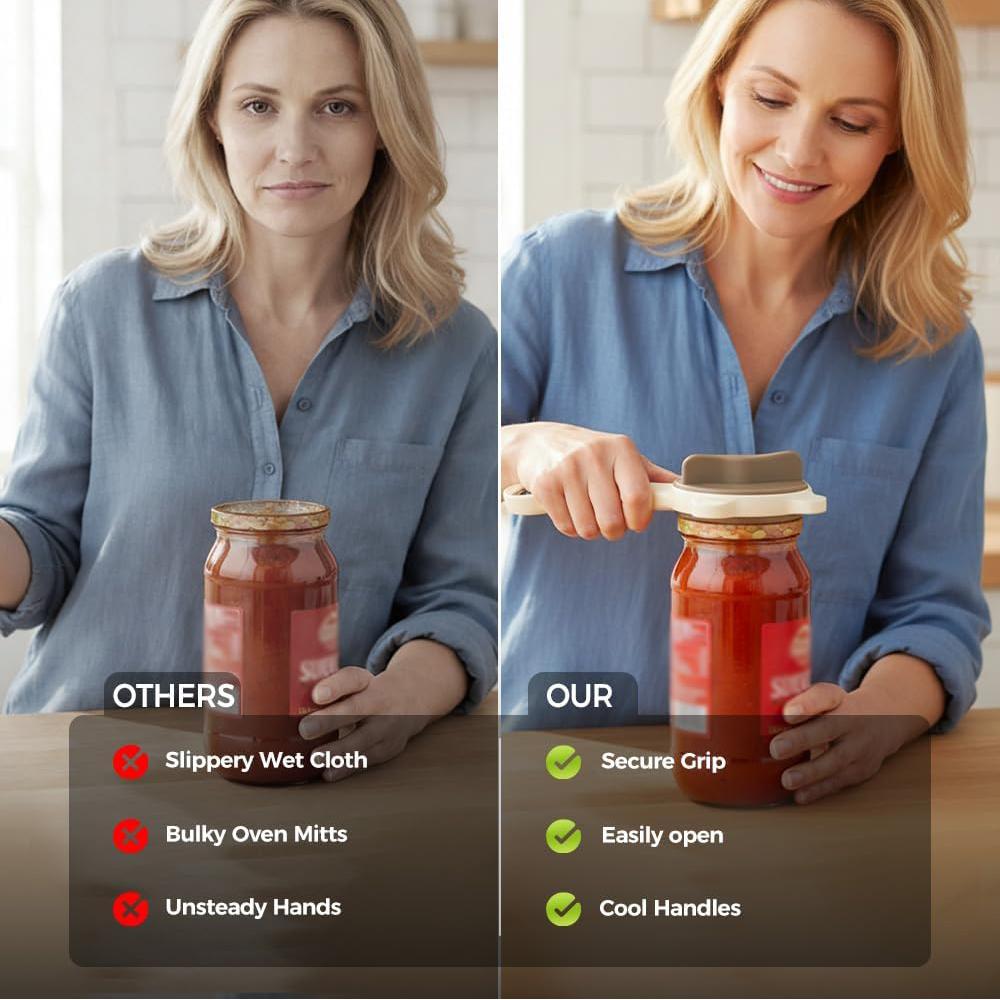 4-in-1 Jar Opener Adjustable Stainless Steel Lid Remover for Seniors or Teen