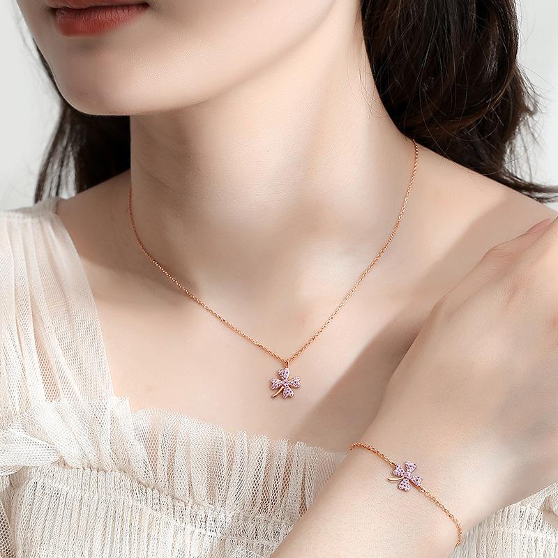 S925 Sterling Silver Clover Bracelet Women's Diamond Korean Style Simple Fashionable and All-Match Accessories
