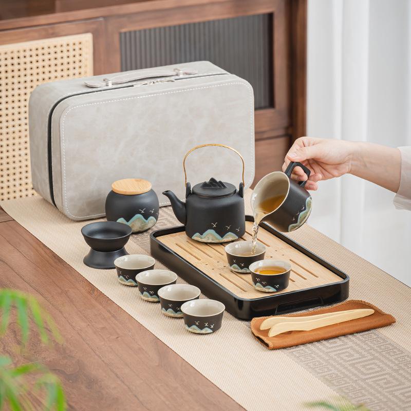 Portable Coarse Pottery Anti-scalding Hand Tea Set Storage Bag Outdoor Aoyama Kung Fu Teapot Ceramic Set
