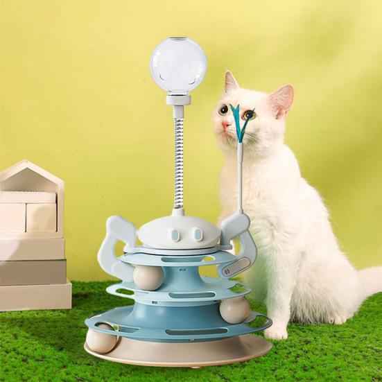 

Іграшка для котів Вертушка 3-ярусна Роликова доріжка Іграшка Вежа для котів з пір ям та кульками Інтерактивна годівниця-пазл для котів для домашніх котів зелений