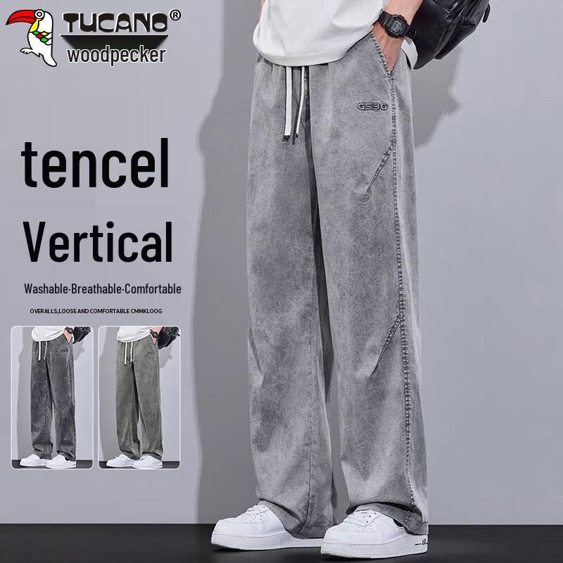 TUCANO Men s Loose Straight Wide-Leg Faux Denim Pants L