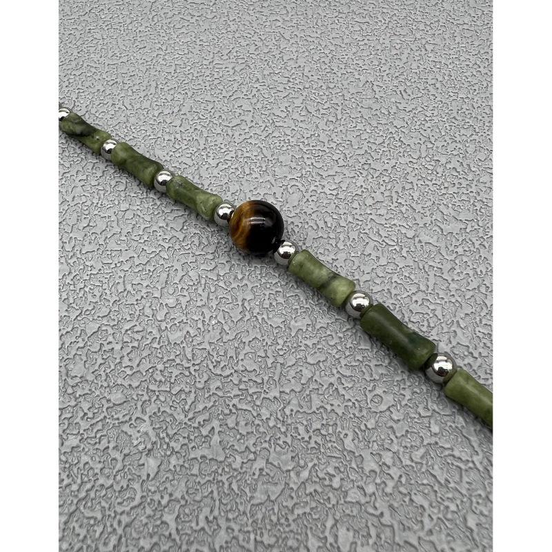 Gage Retro Green Bamboo Bracelet with Tiger Eye Beads - Trendy Niche Design