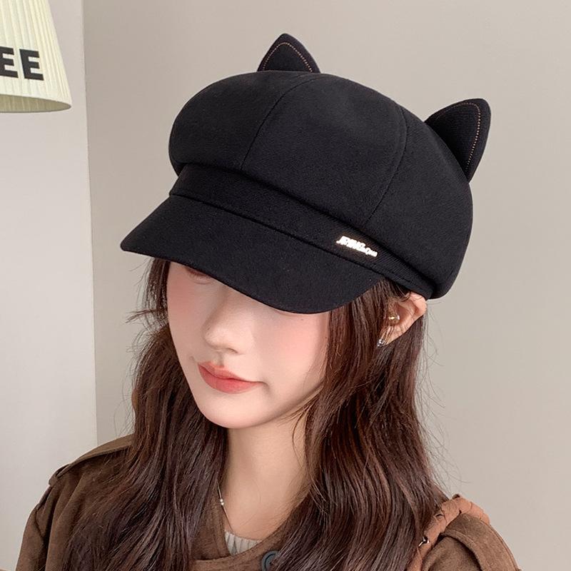 New Beret Women's Face Showing Small Octagonal Hat Retro British Style Newsboy Hat Painter Hat Cute Ears Painter Hat