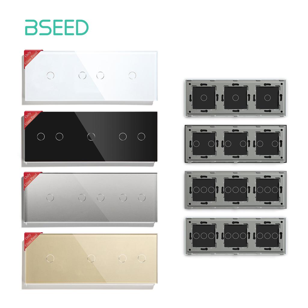 BSEED EU Standard 228mm Glass Panel 4/5Gang Touch Switch Panel Metal Frame Included Free Combination DIY Parts
