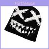 Halloween Knit Beanie With Funny Ghost Teeth Pattern For Cosplay And Party Costumes