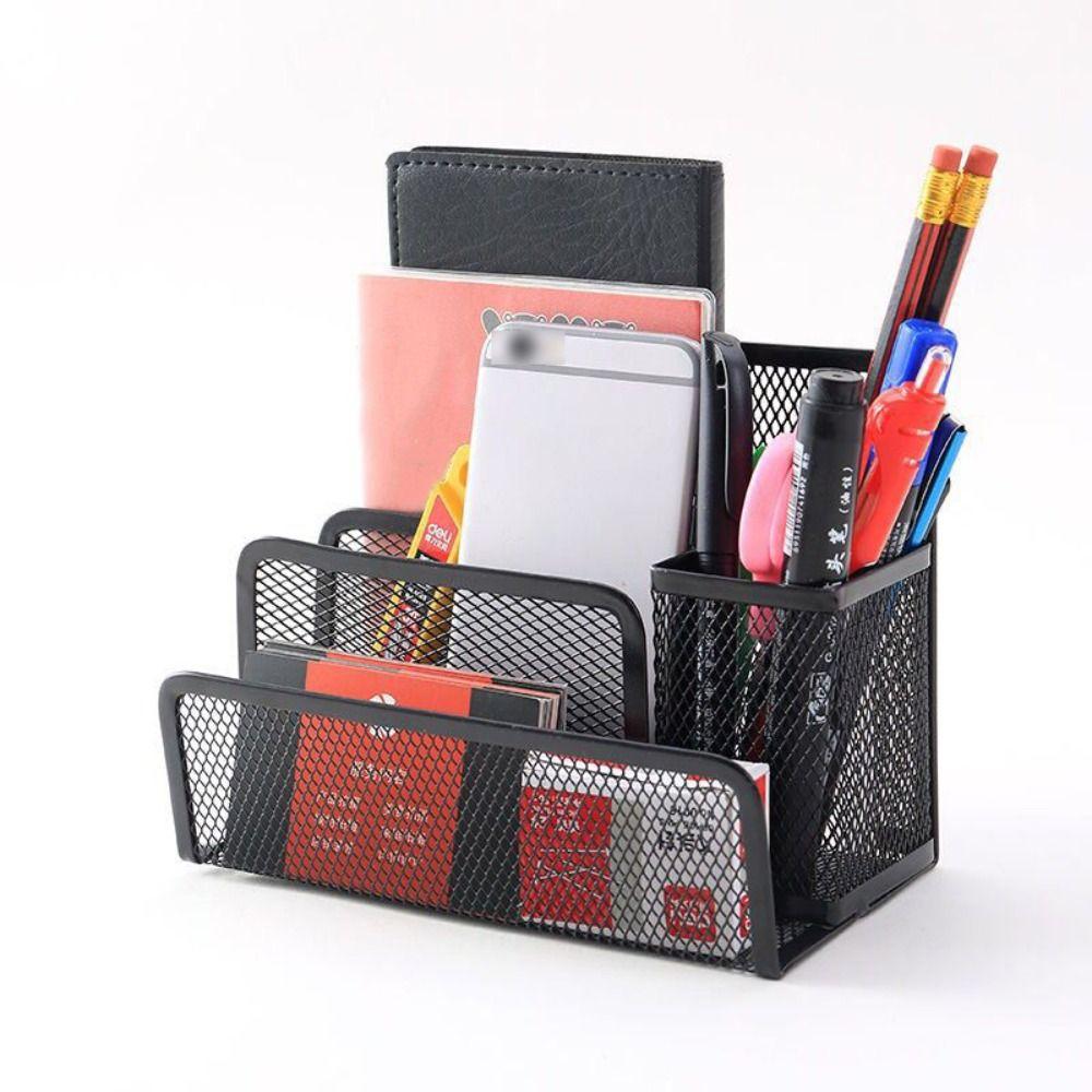 Three-layer Office Supplies Storage Rack Metal Mesh Desk Organizer Business Card File