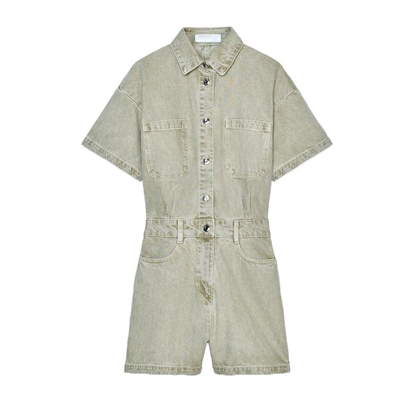 Summer New Women Clothes Western Style Lapel Short Sleeve Denim Short Jumpsuit 1879039 0108027