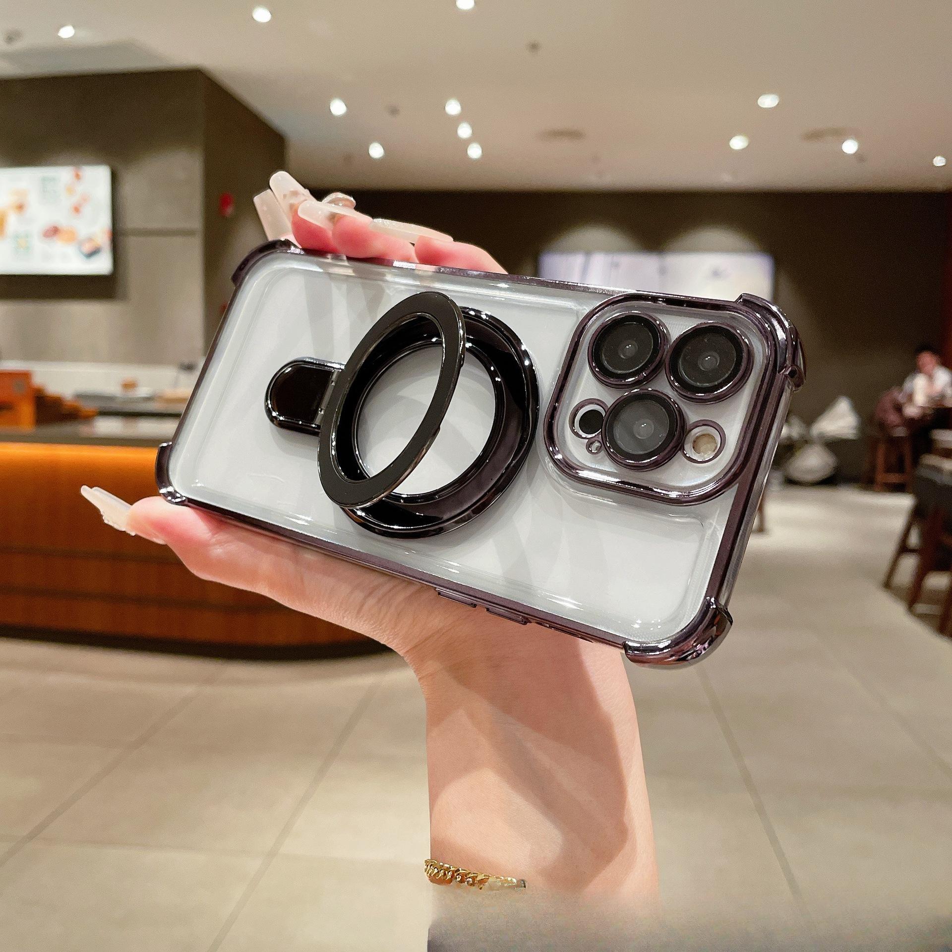 

Гальваническое покрытие Металлический магнитный кронштейн с четырьмя углами Подходит для чехла для мобильного телефона iPhone 16 Apple 14 Чехол с защитой от падения с подушкой безопасности 11 iPhone 16PROMAX чёрный