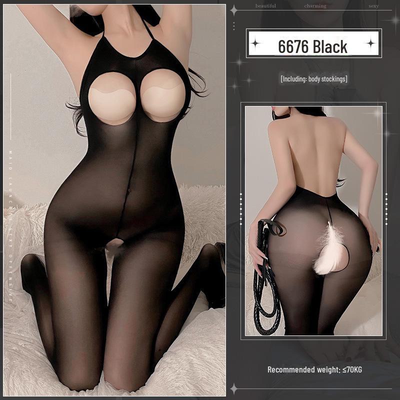 Feimu Halter Neck Åpen bryst Skrittløs Bodystocking 6676 - Sexy undertøysuniform