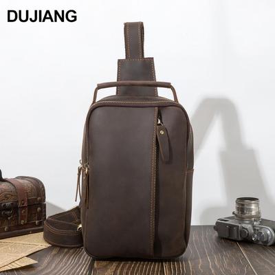 Men's Crazy Horse Leather Chest Bag: Retro Crossbody, Top Layer Cowhide, Versatile Commuter & Casual Shoulder Bag.