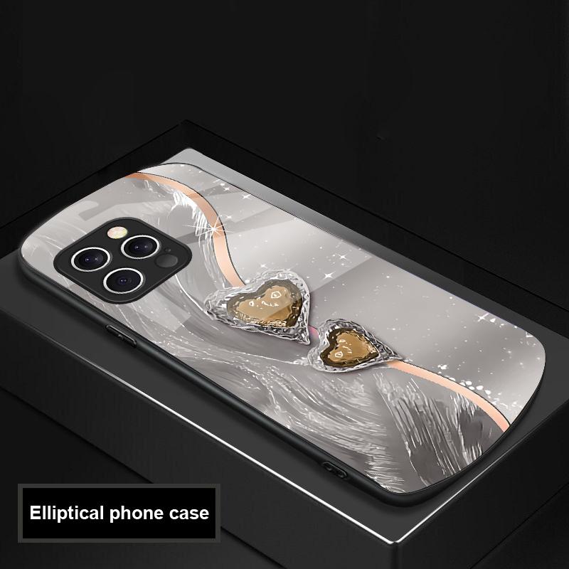 Amber Double Love For IPhone 16 Pro Max 15 Pro 14 13 12 Mini 11 XS Max XR 7 8 Plu SE 2022 Elliptical Glass Phone Case