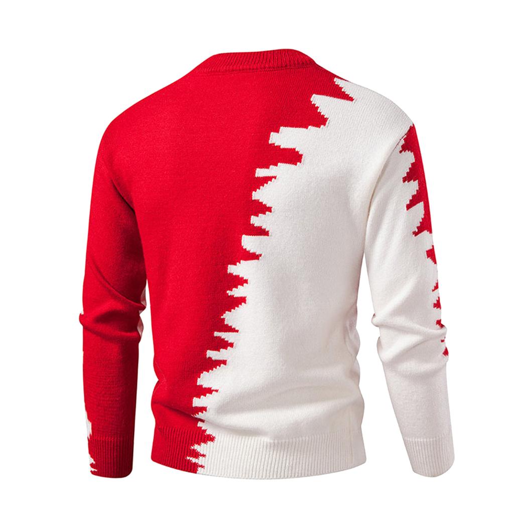 Men's Casual And Trendy Color-blocked Warm Sweater, Fashionable Pullover, With A Round-neck Knitted Sweater Inside
