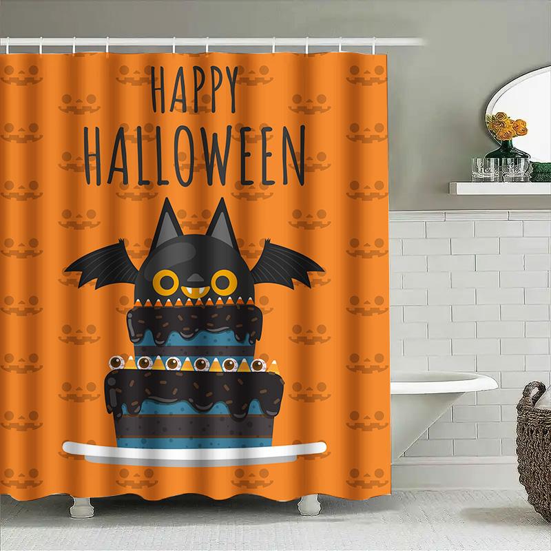 

Tuniu Halloween Black Cat Shower Curtain Cute Spooky Graphic For Bathroom Decor W60H190(CM)-1 Pcs