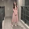 French Chic Pink A-Line Dress: Sexy, Sweet Slim Fit for Spring & Autumn