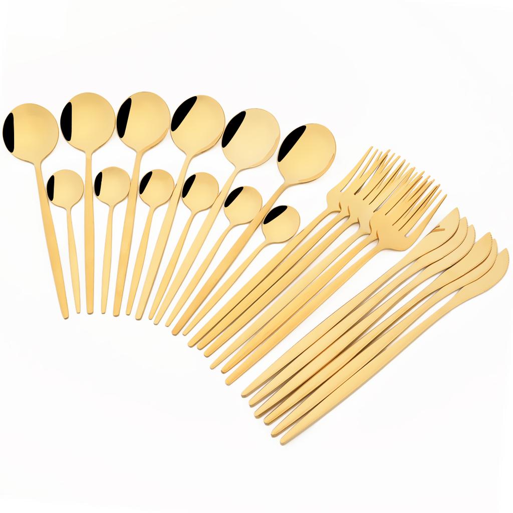 24-teiliges Buntes Gold Besteckset Messer Gabel Teelöffel Besteckset Edelstahl Silberwaren Küchenbesteck Geschirrset