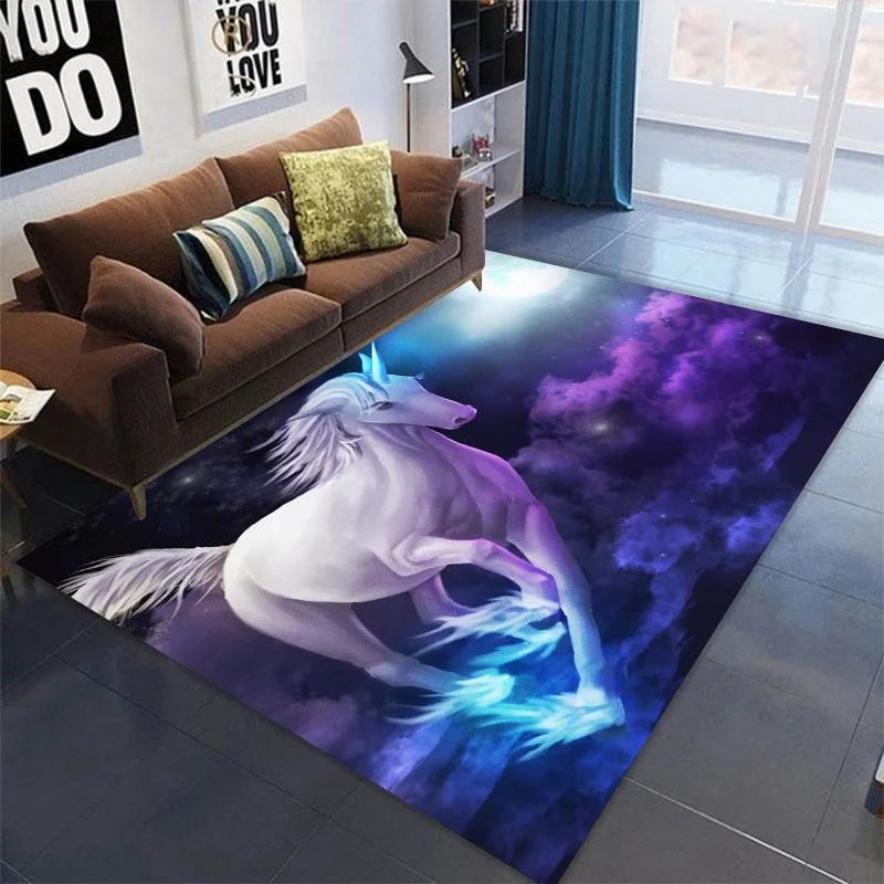 3D Printed Horse Carpets Kids Bedroom Large Animal Area Rugs for Living Room Anti-slip Child Game Soft Floor Mat Home Decoration
