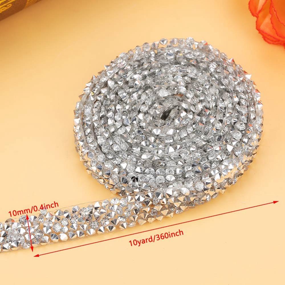 1pcs Self Adhesive Rhinestone Ribbon 10mm Width Sparkling Rhinestone Ribbon  Sewing Crafts серебряный