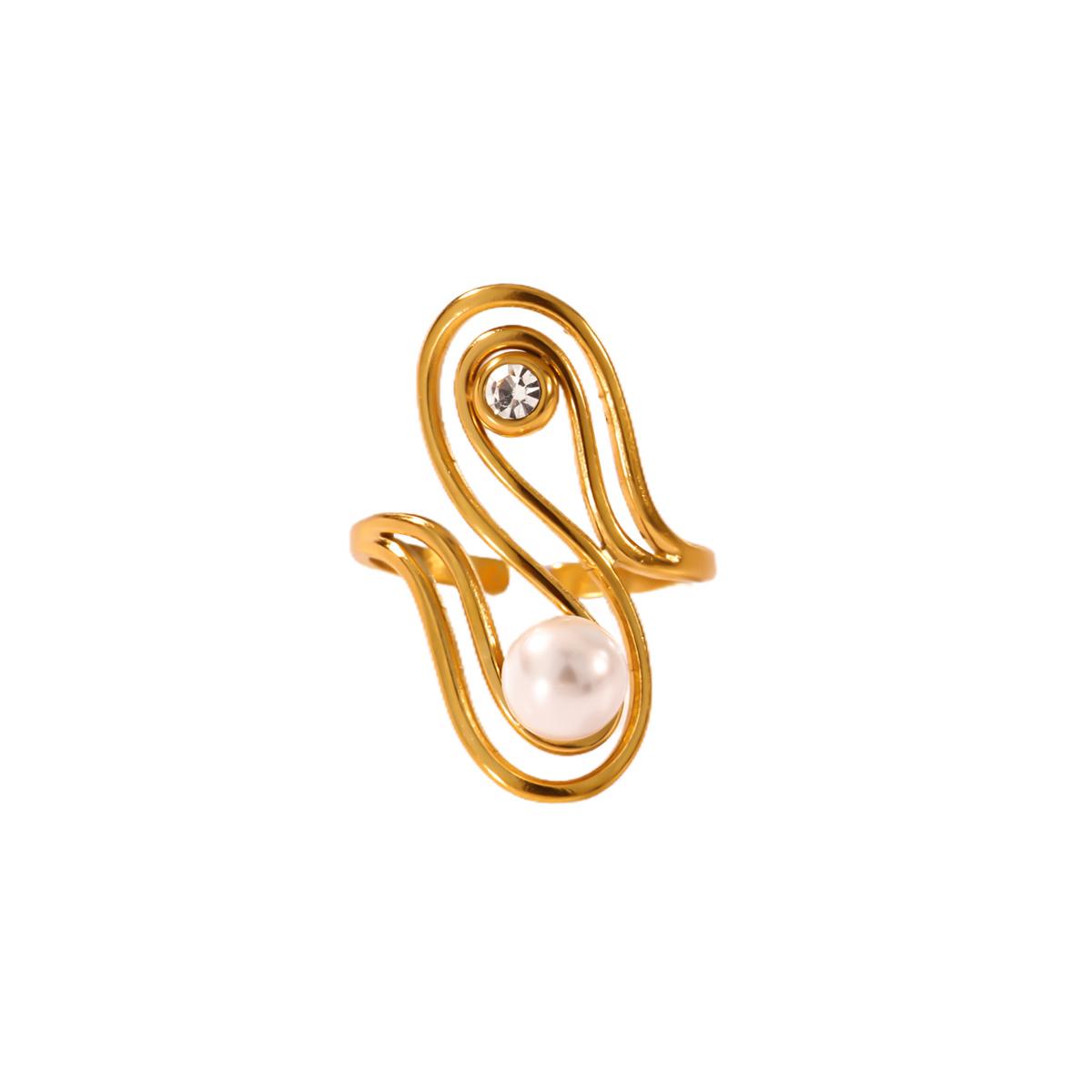 

Irregular Imitation Pearl Geometric Rings For Women Gold Plated Stainless Steel Ring Christmas Party Jewelry Gift