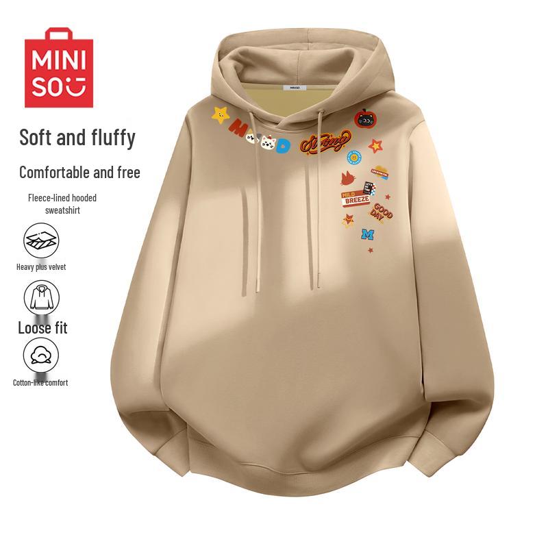 MINISO Men s American Casual Hooded Fleece Sweatshirt L