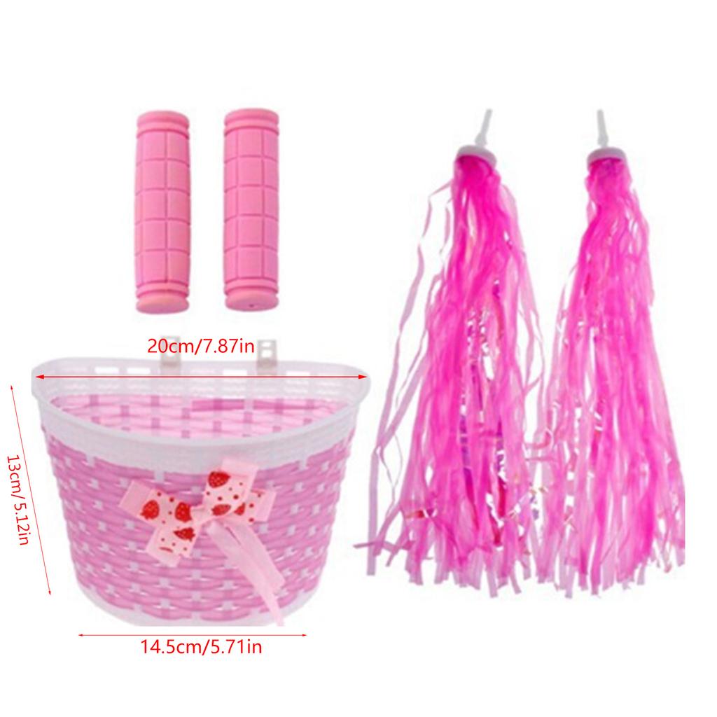 Coș Bicicletă Copii Set Ciucuri Ghidon Decor Față Coș Bicicletă Mânere Ghidon Bicicletă Accesorii Ciclism