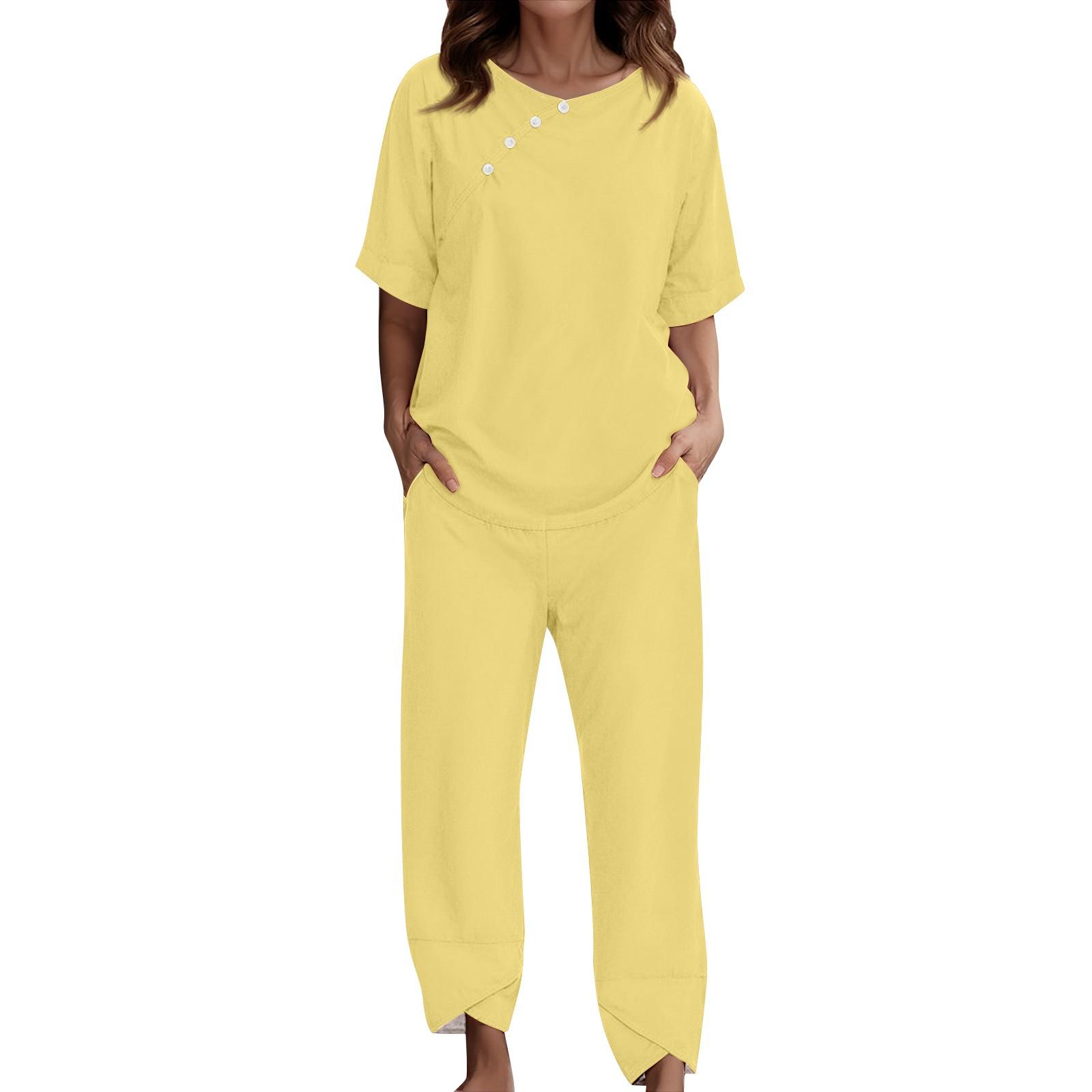 

Женский костюм для отдыха, пижама, свободные брюки с короткими рукавами, домашняя одежда из двух предметов XL жёлтый