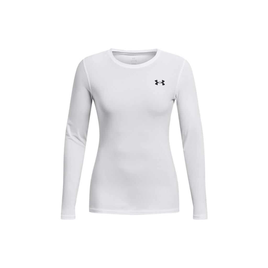 Under Armour HeatGear® OG Logo Printed Crew Neck Slim Fit Long Sleeve Workout Top Women Tops White 1387697-100