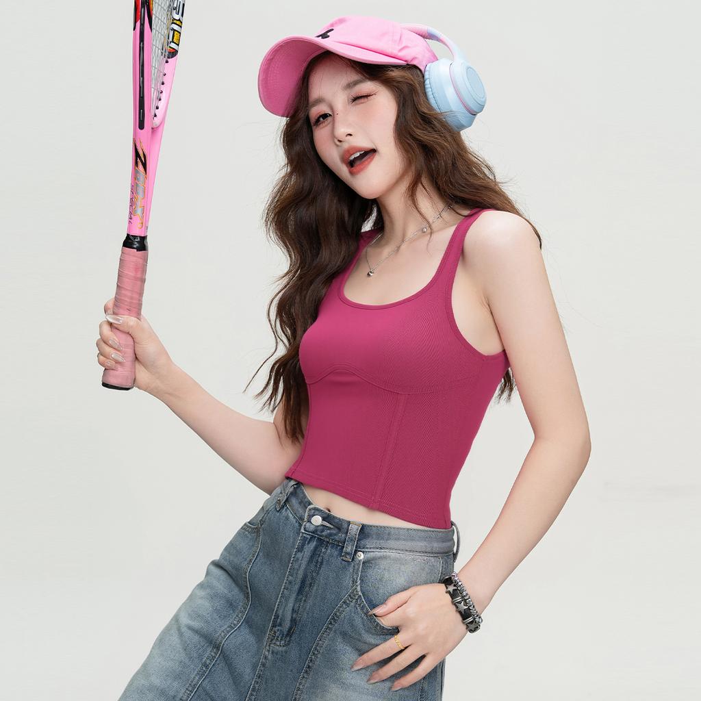 Summer Trendy Hot Girl Fashion Vest Strap Slimming Sleeveless Solid Color Slimming Bottom Top