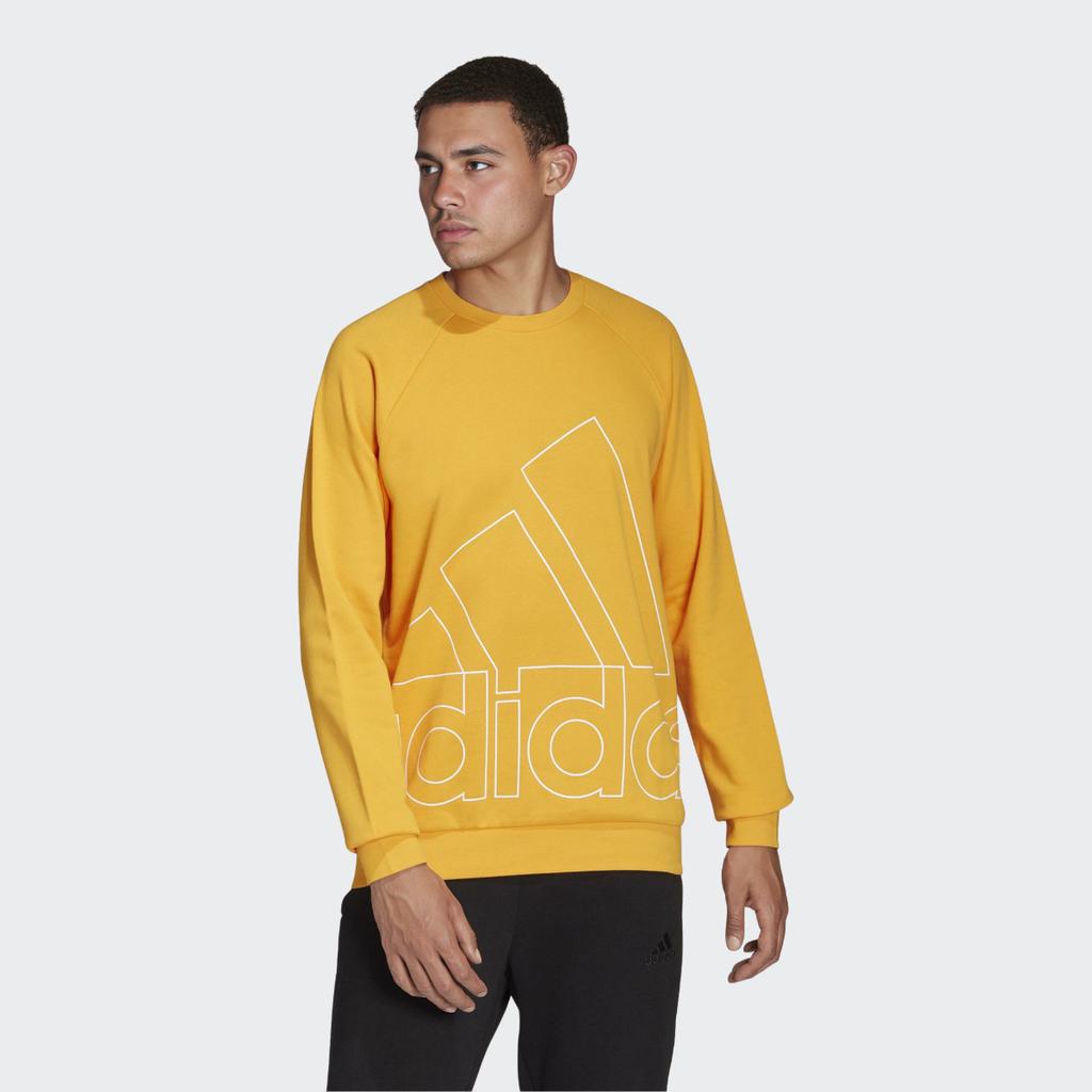 Adidas Big Logo Print Casual Sport Sweatshirt Men Tops Yellow HB5088