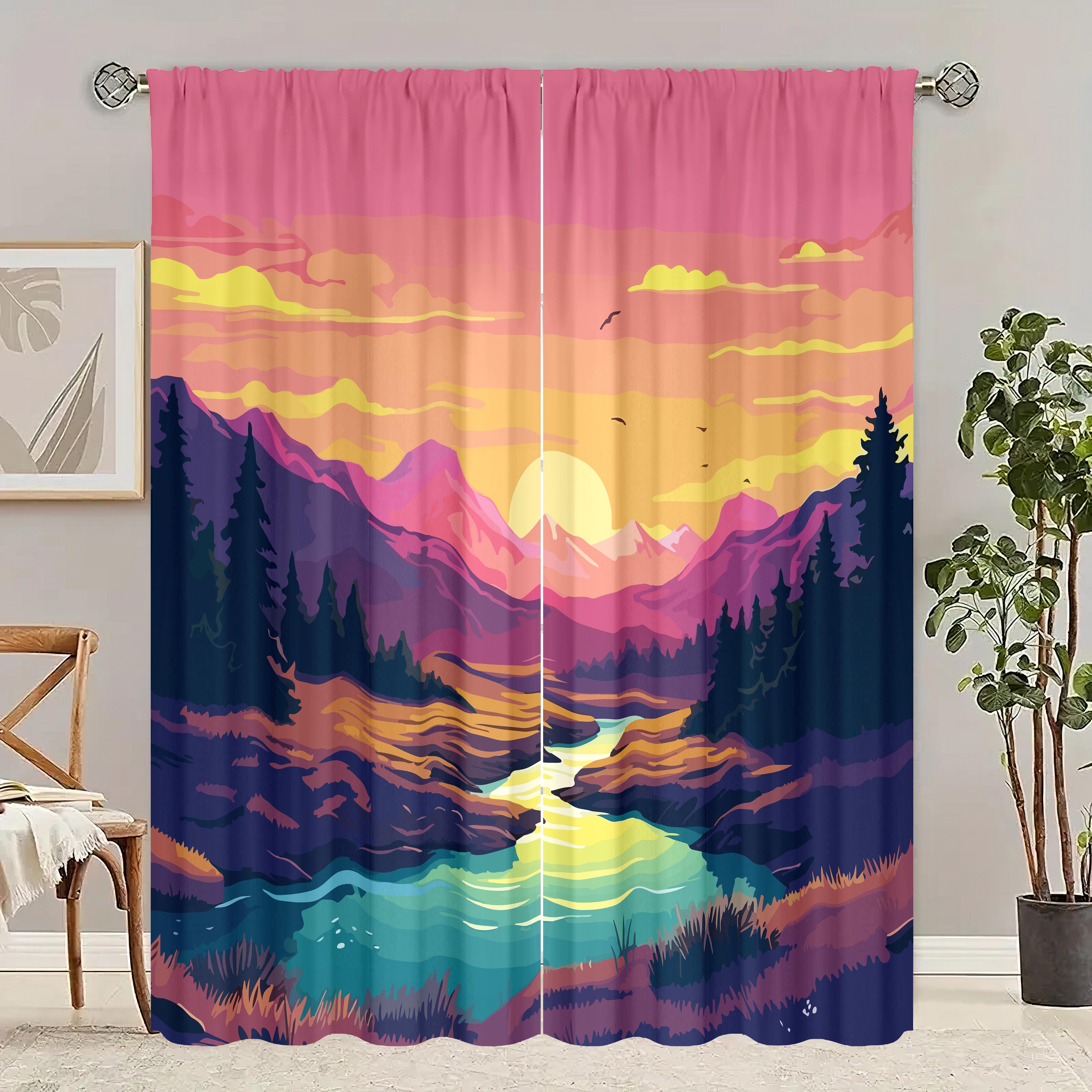 

2шт - Шторы с пейзажным принтом - Материал полиэстер - подходит для спальни, гостиной, кабинета, личного пространства 42X63inch