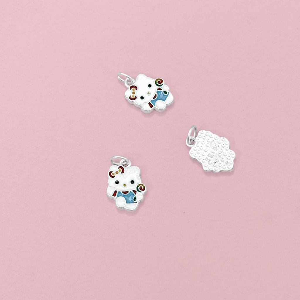 S999 Sterling Silver Cartoon Kitty Pendant Charm for DIY Bracelet Necklace Jewelry with Braided Rope Accessories