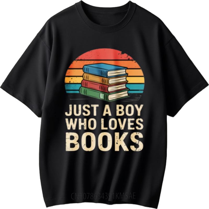 Solid Color Tshirt Travel Male Crew Neck Tshirt Big Size Just A Boy Who Loves Books Comfort For Him Tees Minimalist Tshirt